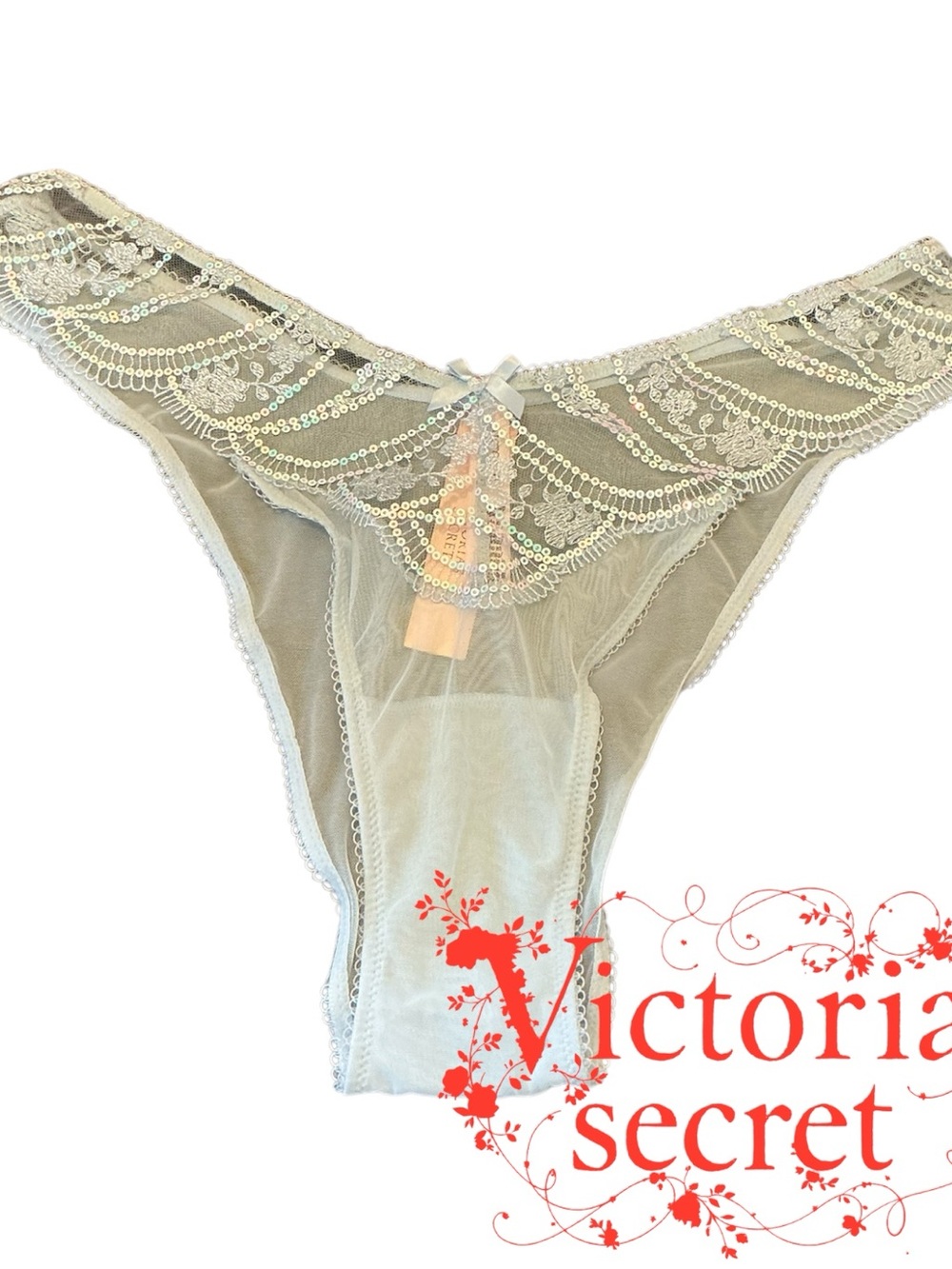 Victoria's Secret Sheer Lace Trim Brazilian Sage Green